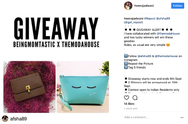 ModaHouse: Repost-to-enter + Tag a friend