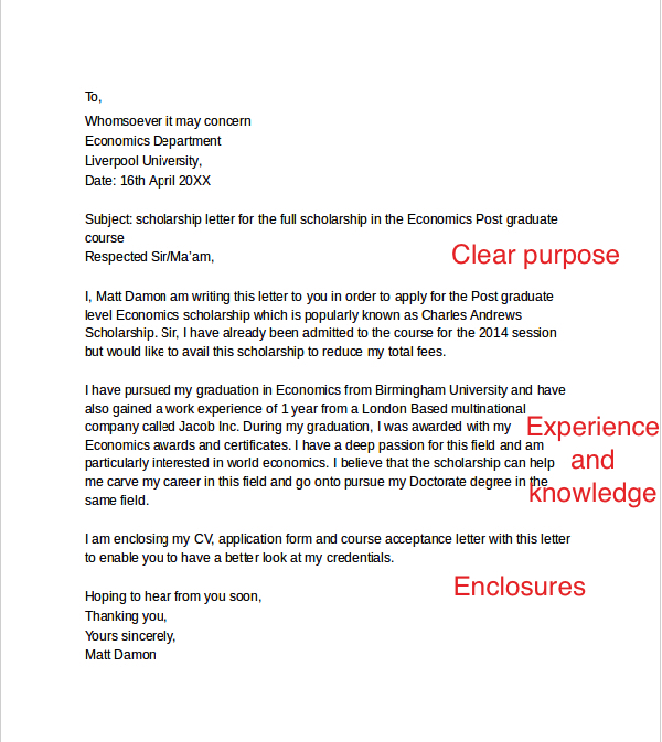 example of a scholarship application letter